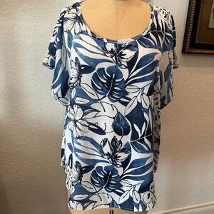 Banana Republic Navy and White Tropical Floral Blouse